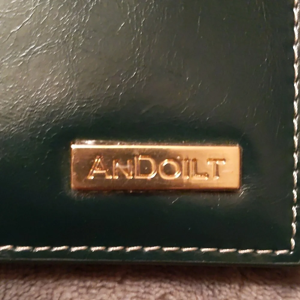 NWOT Andoilt Leather RFID block Long Wallet in Green & Brown with Gold Hardware - Picture 4 of 11